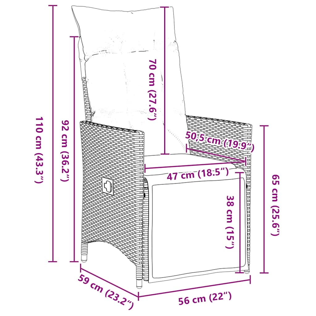 Tuin eettafelset met kussen 7 pcs Bruin poly rattan – afbeelding 10