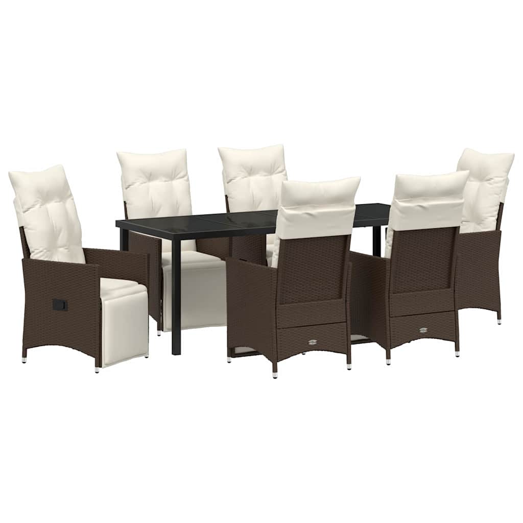 Tuin eettafelset met kussen 7 pcs Bruin poly rattan – afbeelding 2