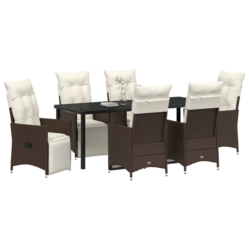 Tuin eettafelset met kussen 7 pcs Bruin poly rattan – afbeelding 3
