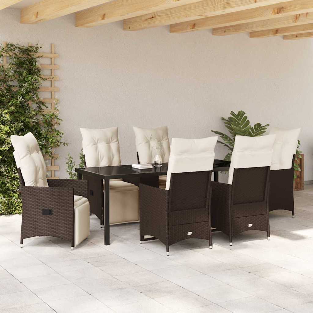 Tuin eettafelset met kussen 7 pcs Bruin poly rattan – afbeelding 4