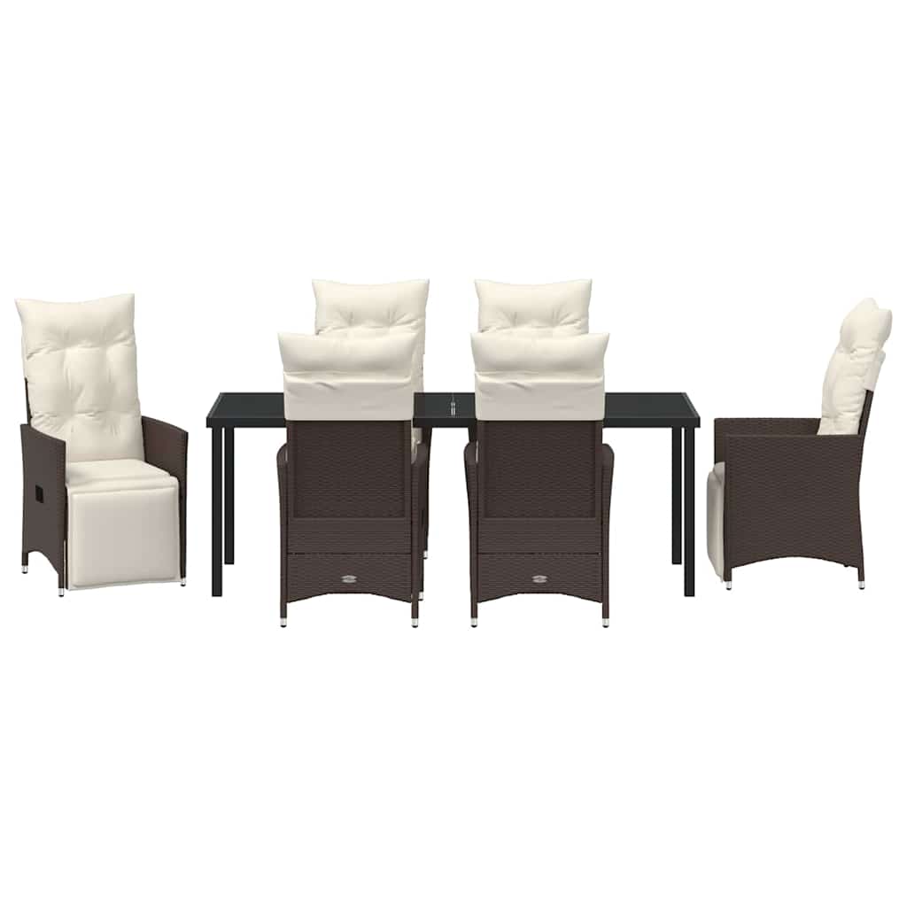 Tuin eettafelset met kussen 7 pcs Bruin poly rattan – afbeelding 7