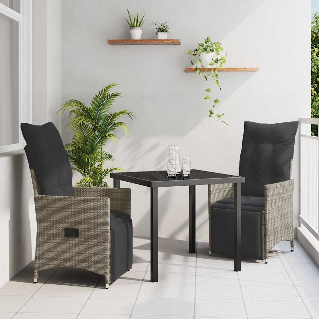 Tuin eettafelset met kussen 3 pcs Grijs poly rattan – afbeelding 1