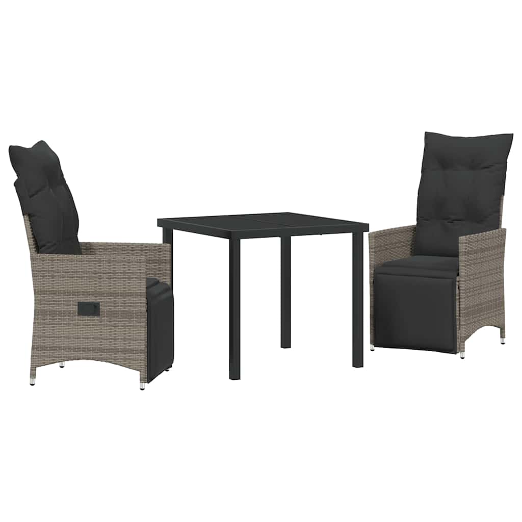 Tuin eettafelset met kussen 3 pcs Grijs poly rattan – afbeelding 2