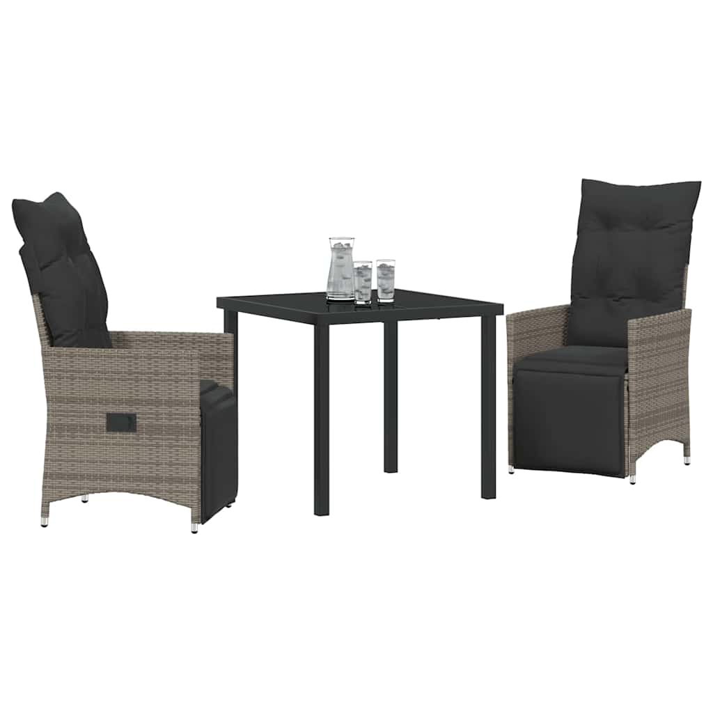 Tuin eettafelset met kussen 3 pcs Grijs poly rattan – afbeelding 3