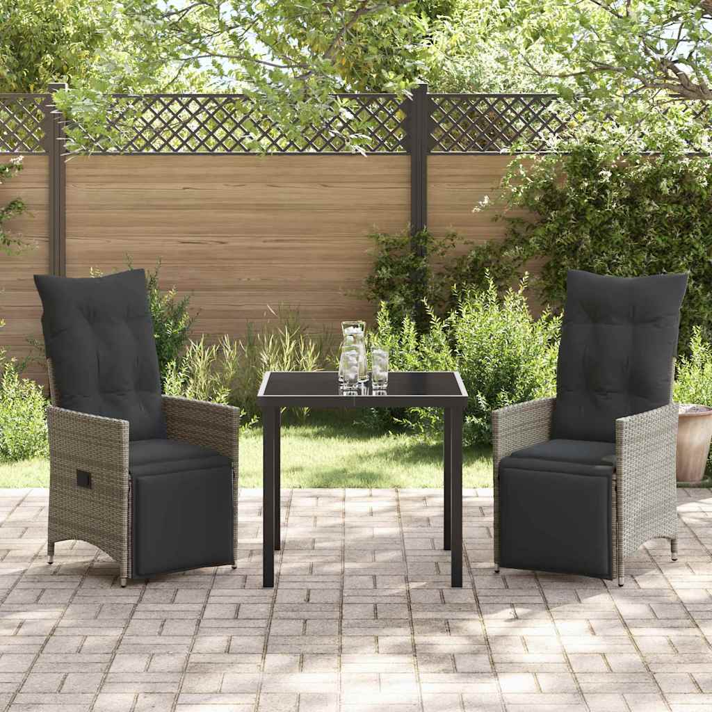 Tuin eettafelset met kussen 3 pcs Grijs poly rattan – afbeelding 4