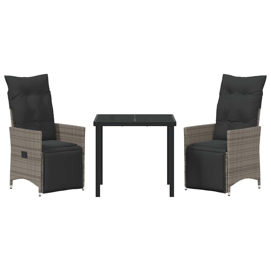 Tuin eettafelset met kussen 3 pcs Grijs poly rattan – afbeelding 7