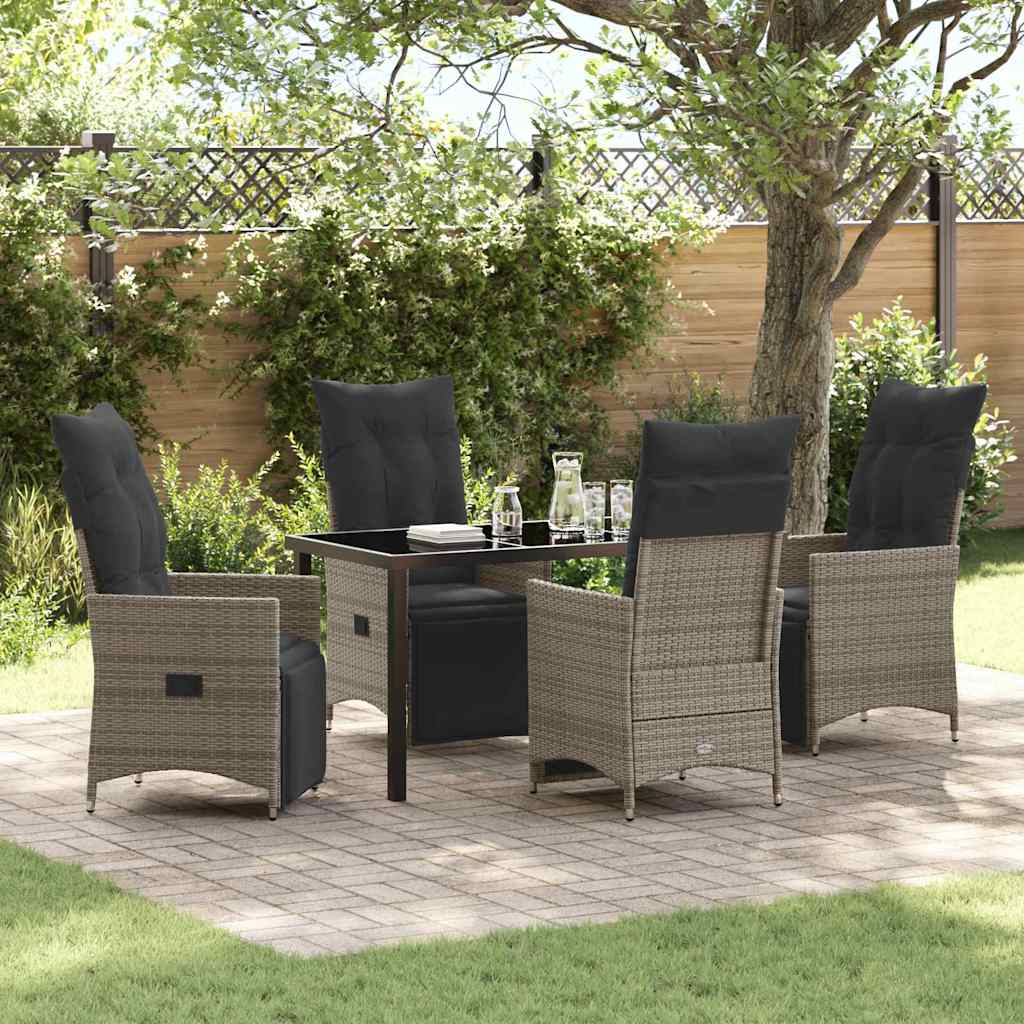 Tuin eettafelset met kussen 5 pcs Grijs poly rattan – afbeelding 1