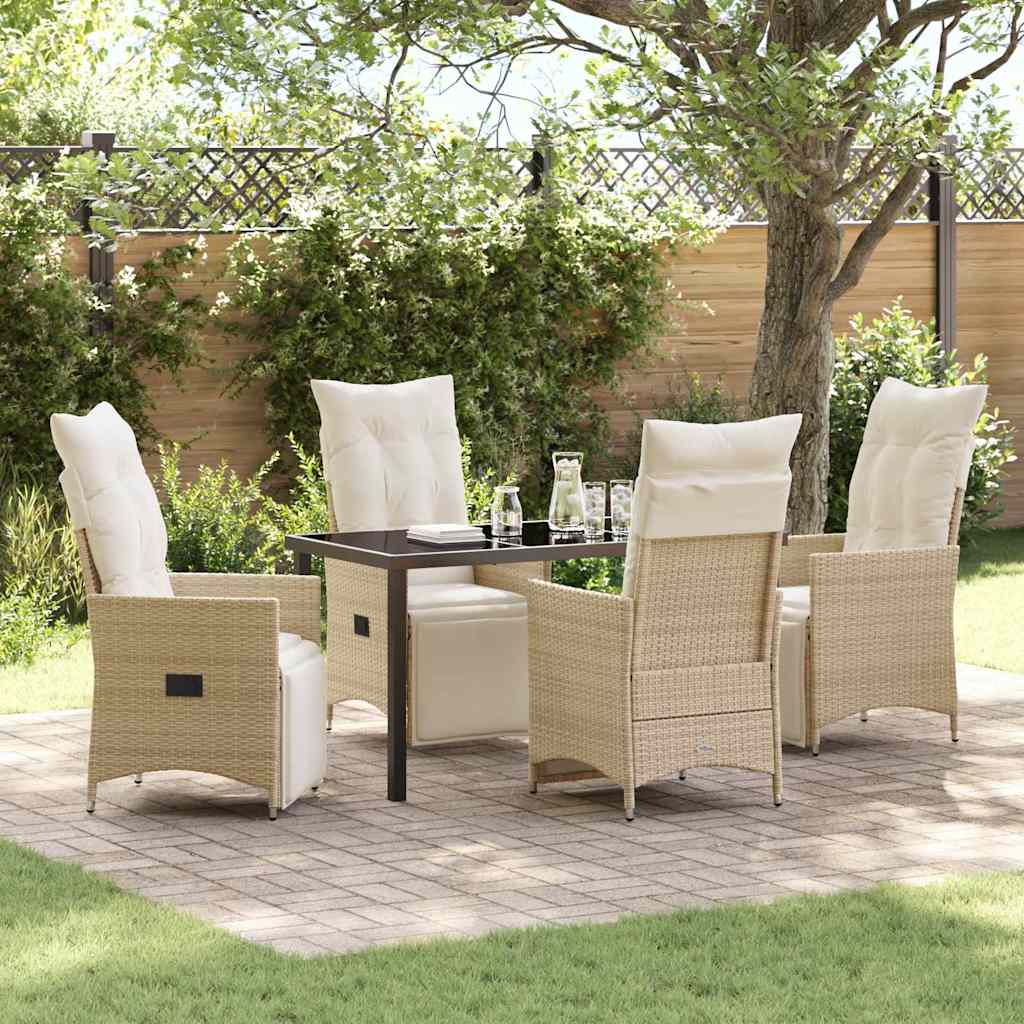 Tuin eettafelset met kussen 5 pcs Beige poly rattan – afbeelding 1