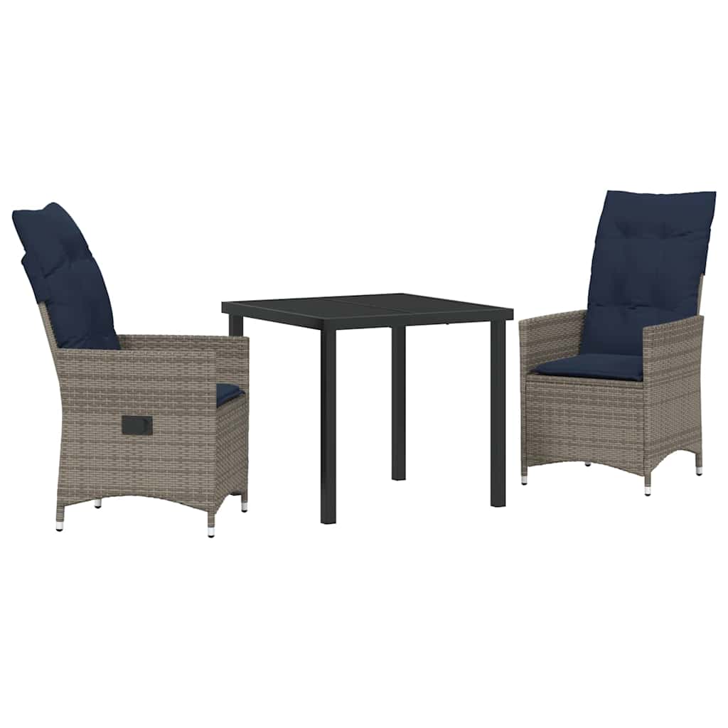 Tafel en stoelen set met kussen 3 pcs Grijs PE Rattan – afbeelding 2