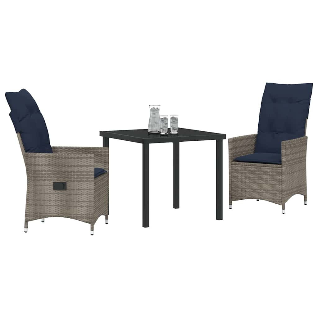 Tafel en stoelen set met kussen 3 pcs Grijs PE Rattan – afbeelding 3