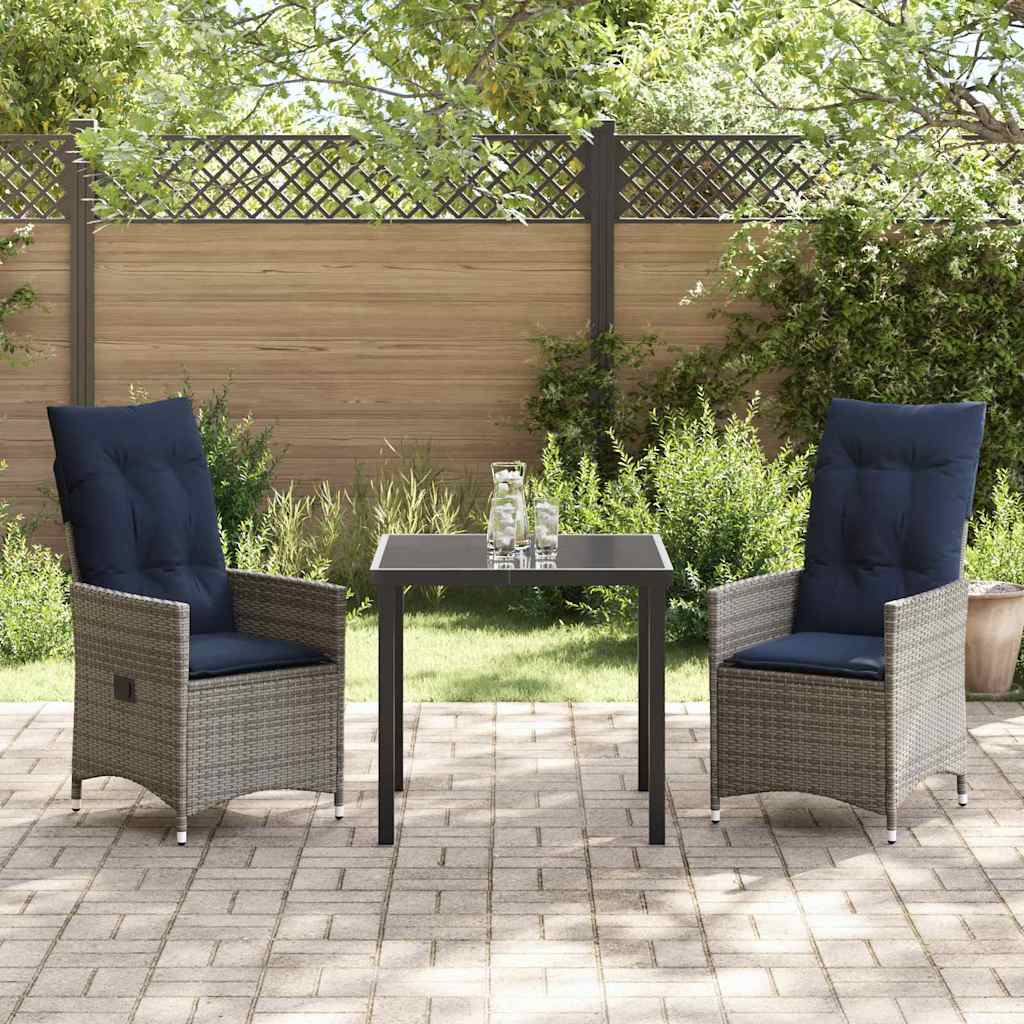 Tafel en stoelen set met kussen 3 pcs Grijs PE Rattan – afbeelding 4