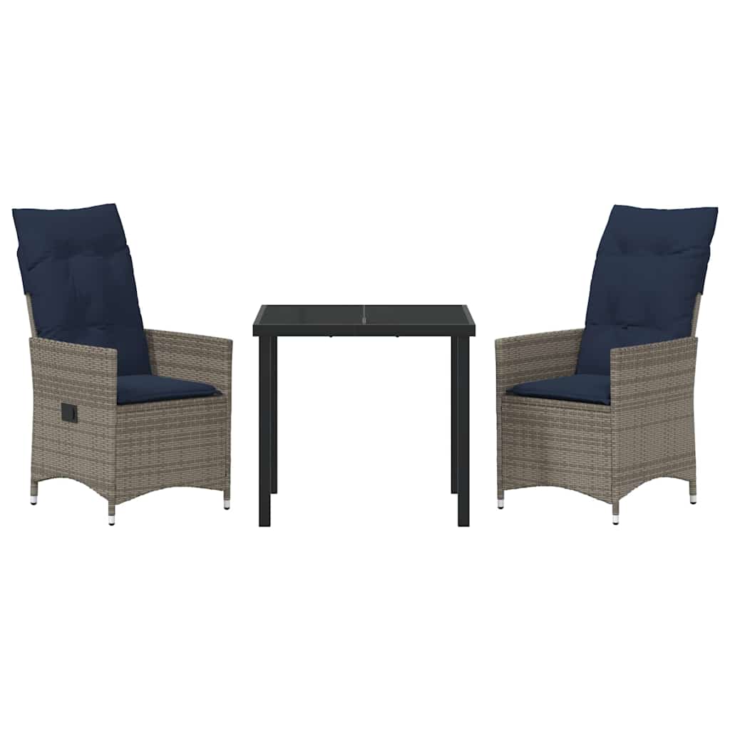 Tafel en stoelen set met kussen 3 pcs Grijs PE Rattan – afbeelding 7
