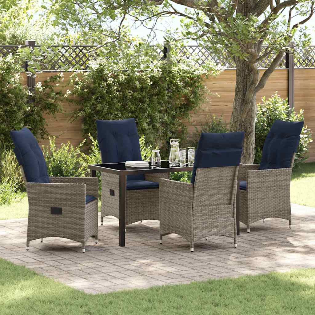 Tafel en stoelen set met kussen 5 pcs Grijs PE Rattan – afbeelding 1