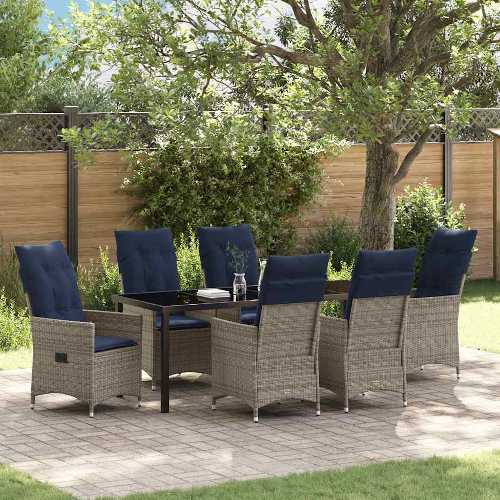 Tafel en stoelen set met kussen 7 pcs Grijs PE Rattan – afbeelding 1