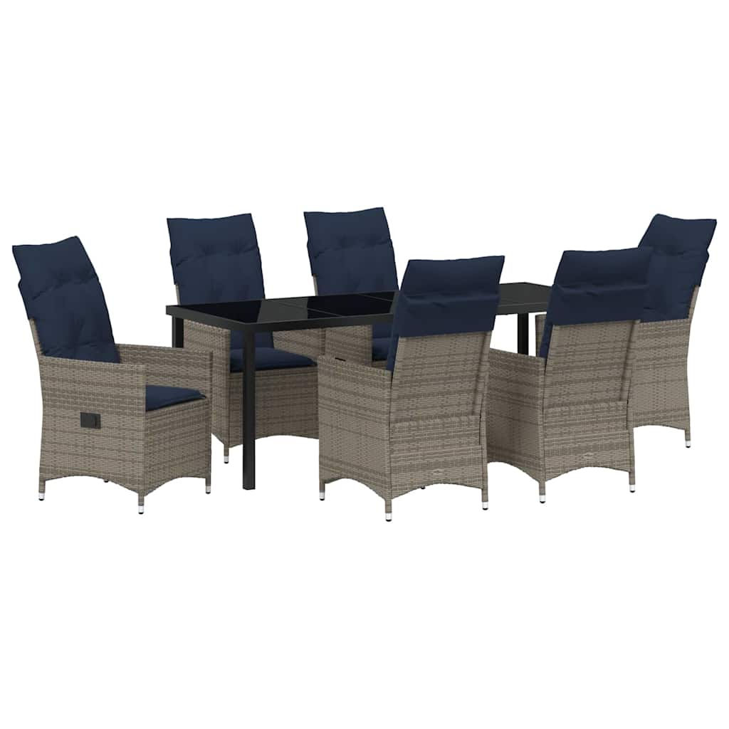 Tafel en stoelen set met kussen 7 pcs Grijs PE Rattan – afbeelding 2