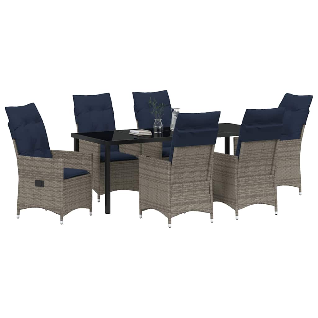 Tafel en stoelen set met kussen 7 pcs Grijs PE Rattan – afbeelding 3