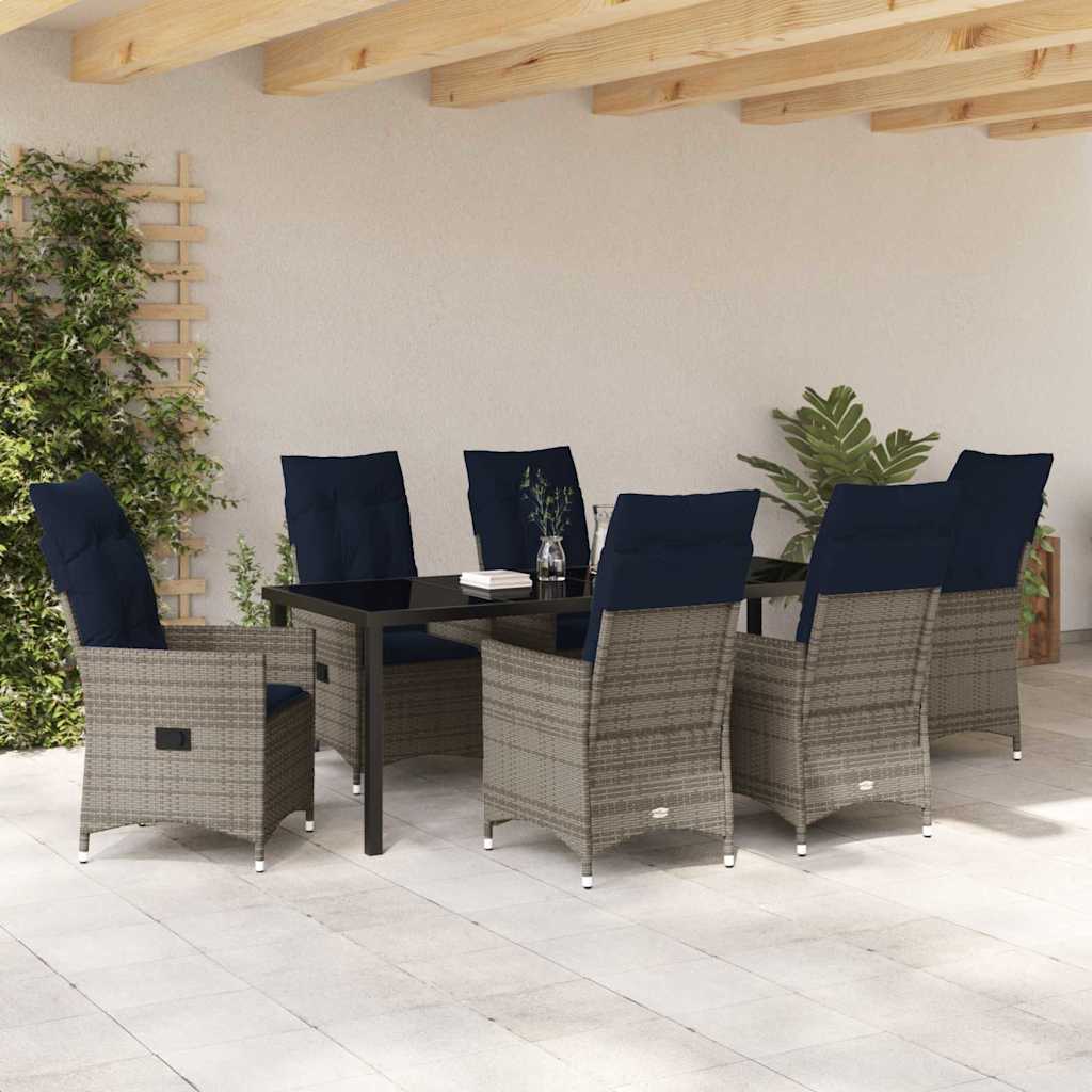 Tafel en stoelen set met kussen 7 pcs Grijs PE Rattan – afbeelding 4