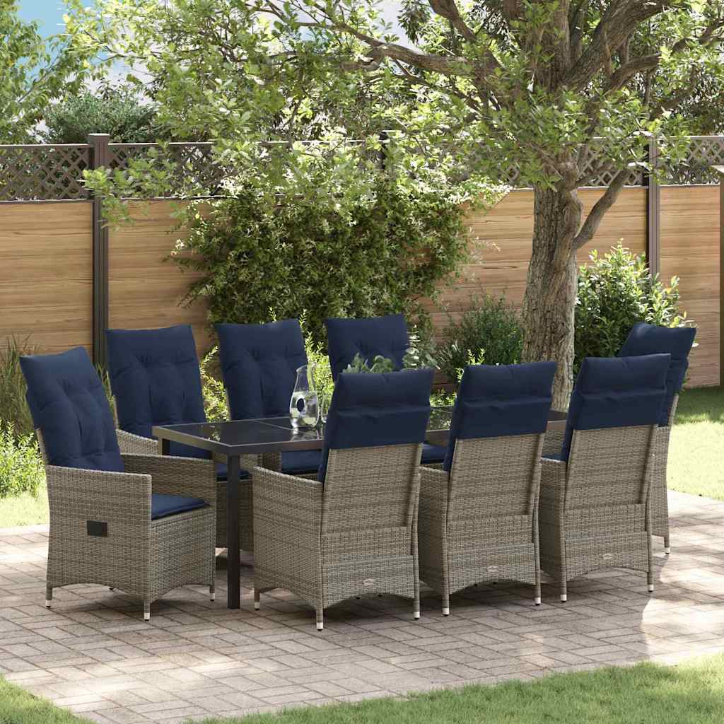 Tafel en stoelen set met kussen 9 pcs Grijs PE Rattan – afbeelding 1