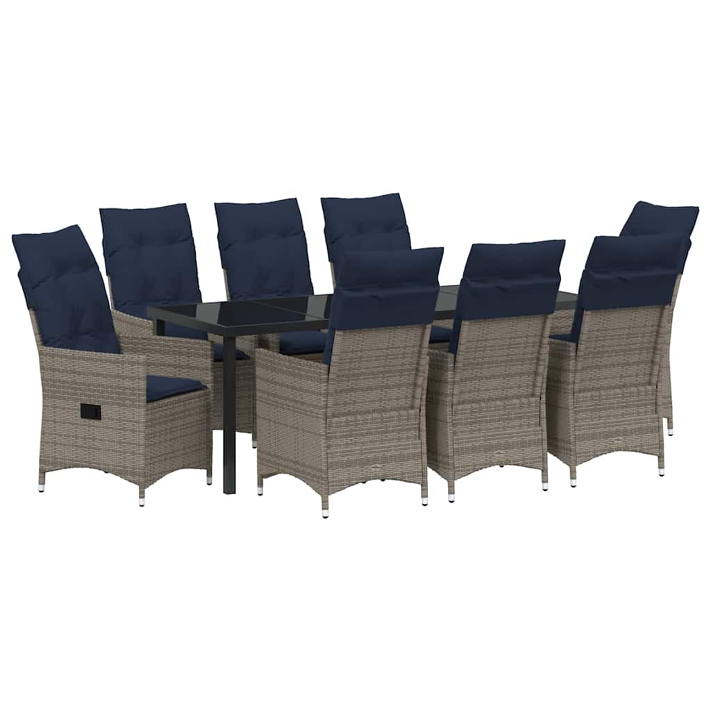 Tafel en stoelen set met kussen 9 pcs Grijs PE Rattan – afbeelding 2