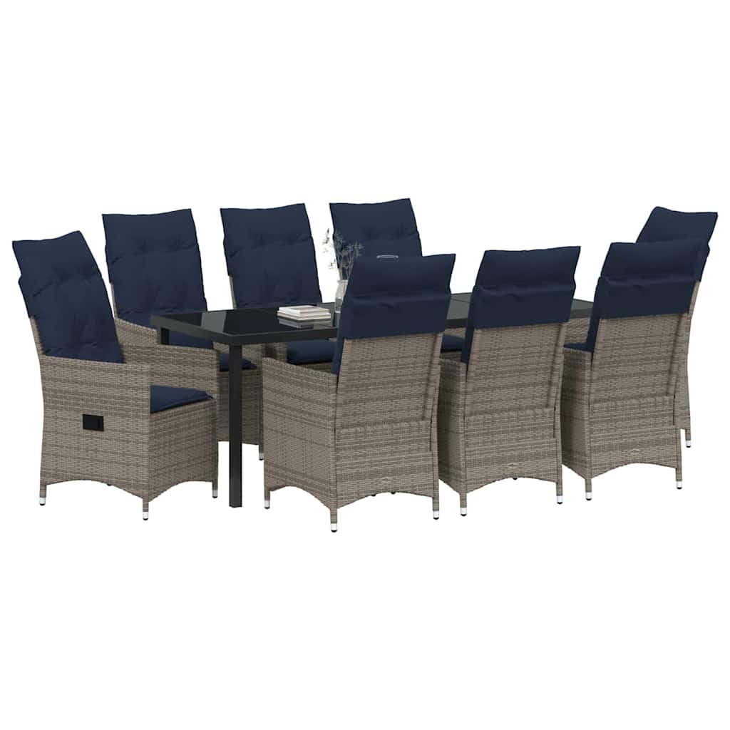 Tafel en stoelen set met kussen 9 pcs Grijs PE Rattan – afbeelding 3