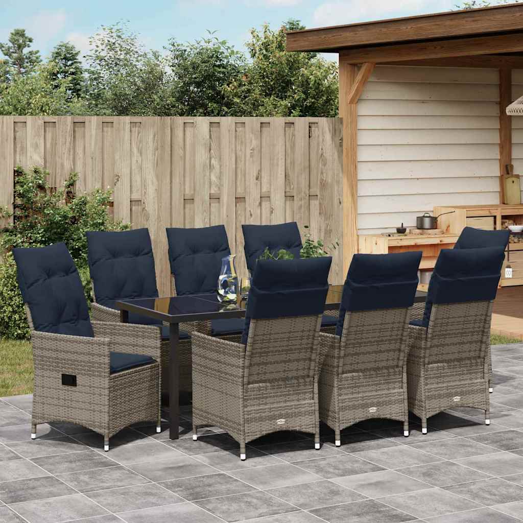 Tafel en stoelen set met kussen 9 pcs Grijs PE Rattan – afbeelding 4