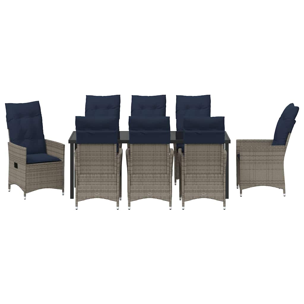 Tafel en stoelen set met kussen 9 pcs Grijs PE Rattan – afbeelding 7