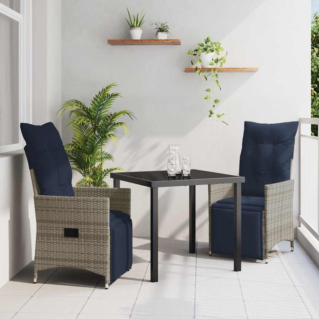 Tafel en stoelen set met kussen 3 pcs Grijs PE Rattan – afbeelding 1