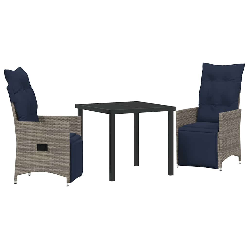 Tafel en stoelen set met kussen 3 pcs Grijs PE Rattan – afbeelding 2