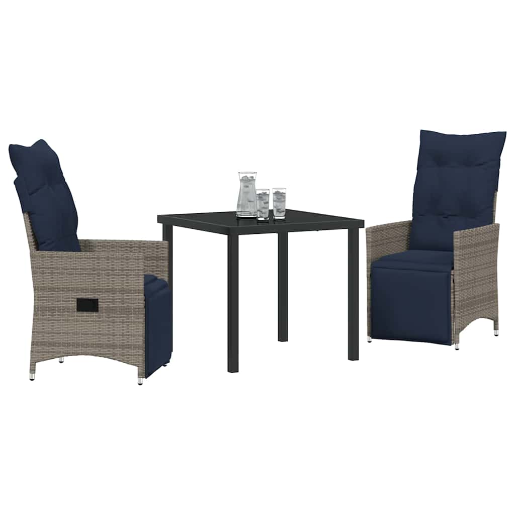Tafel en stoelen set met kussen 3 pcs Grijs PE Rattan – afbeelding 3