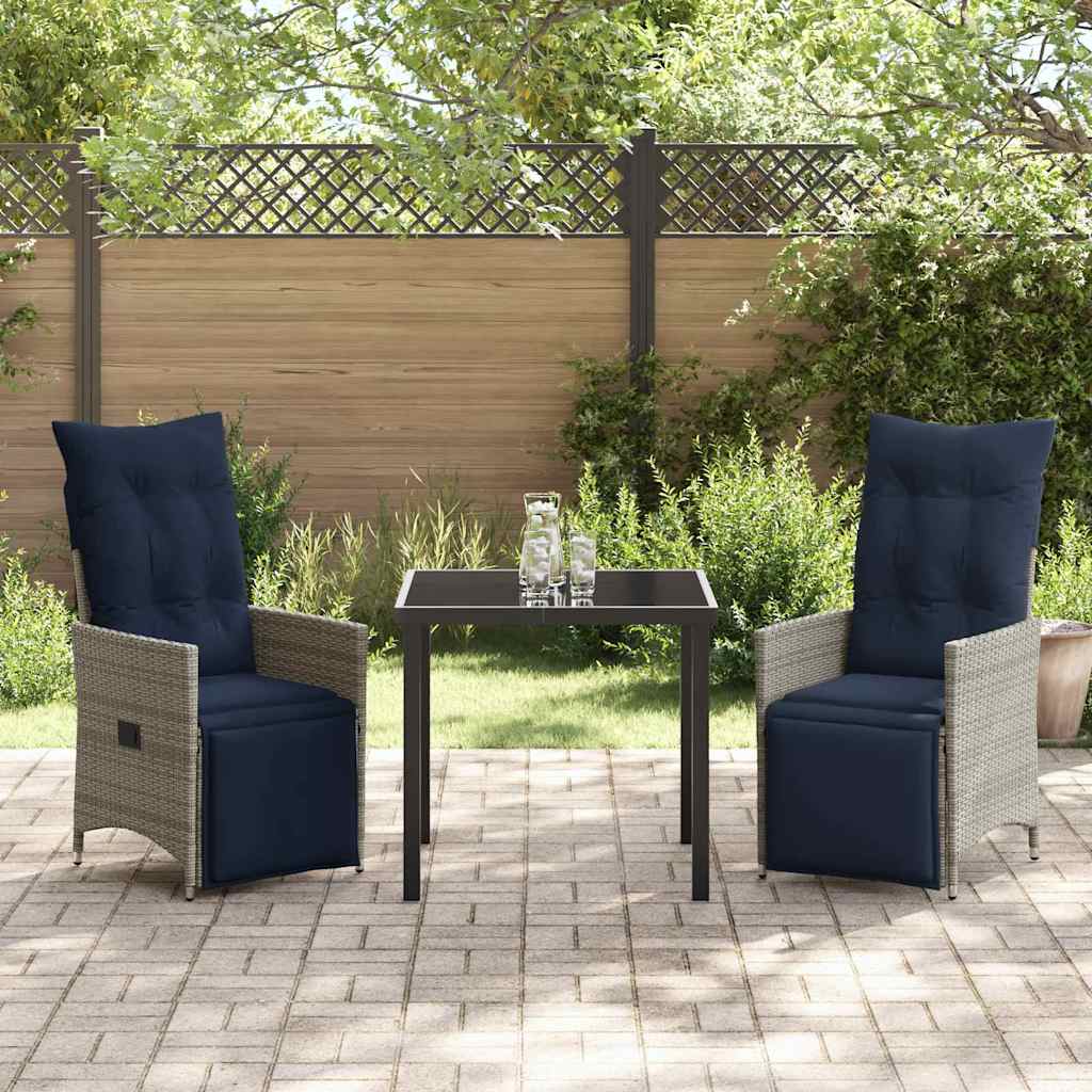 Tafel en stoelen set met kussen 3 pcs Grijs PE Rattan – afbeelding 4