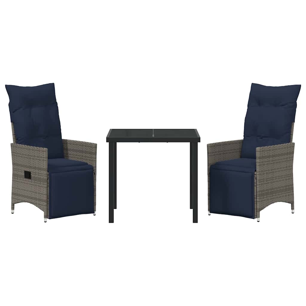 Tafel en stoelen set met kussen 3 pcs Grijs PE Rattan – afbeelding 7