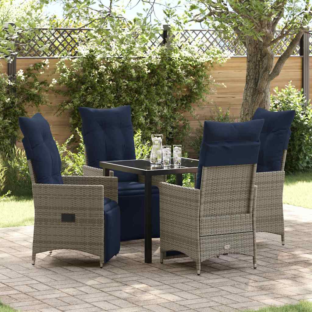 Tafel en stoelen set met kussen 5 pcs Grijs PE Rattan – afbeelding 1