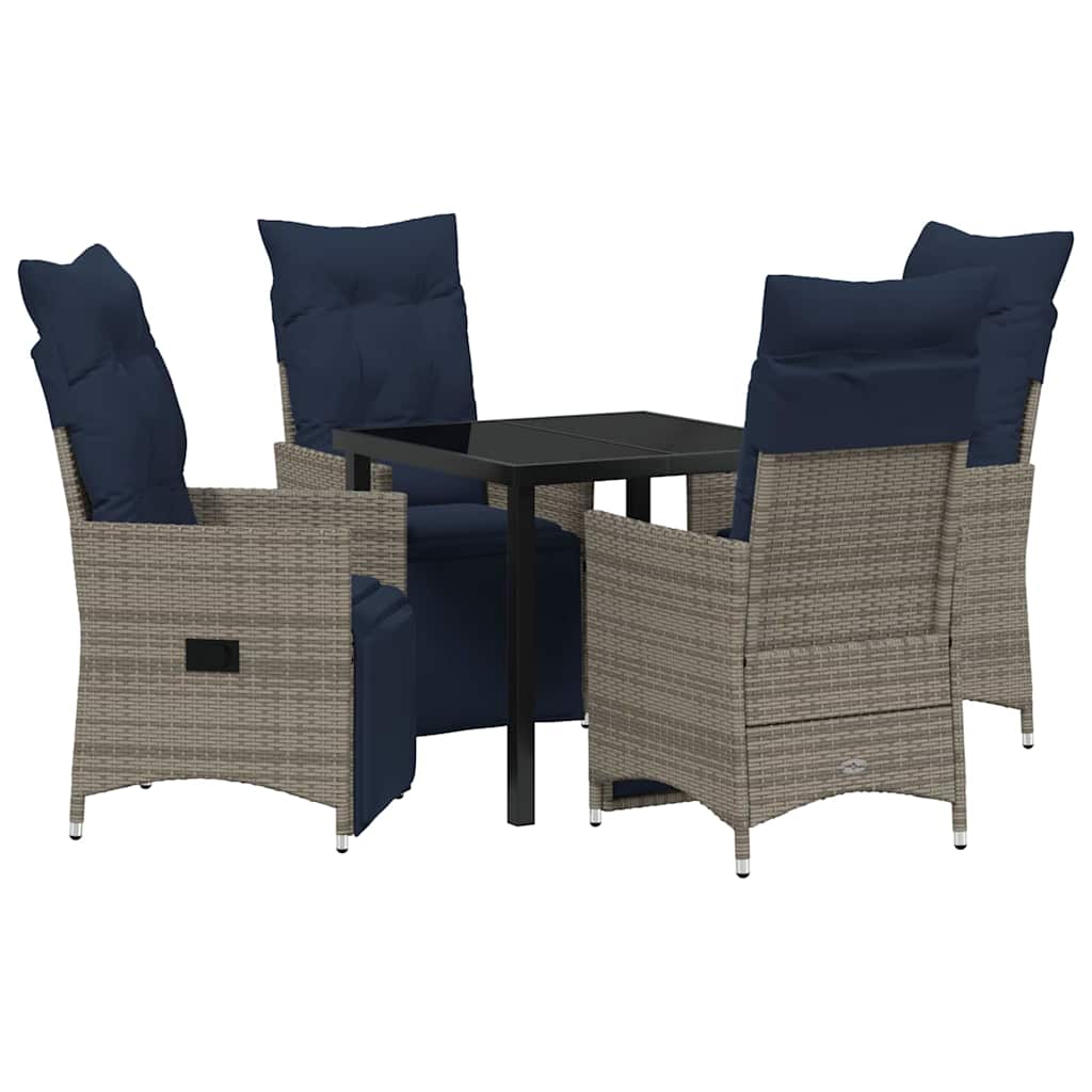Tafel en stoelen set met kussen 5 pcs Grijs PE Rattan – afbeelding 2