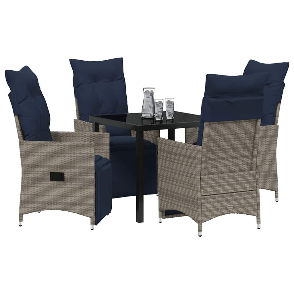 Tafel en stoelen set met kussen 5 pcs Grijs PE Rattan – afbeelding 3