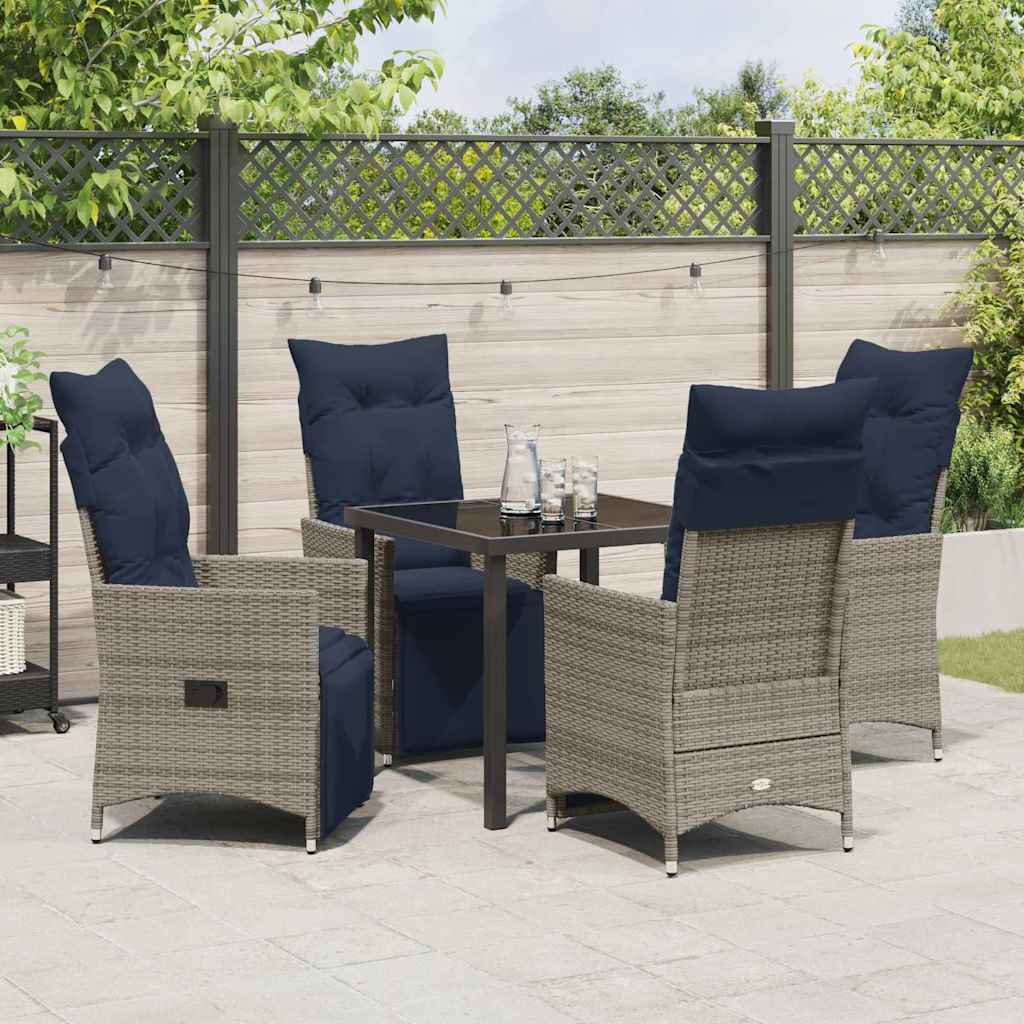 Tafel en stoelen set met kussen 5 pcs Grijs PE Rattan – afbeelding 4