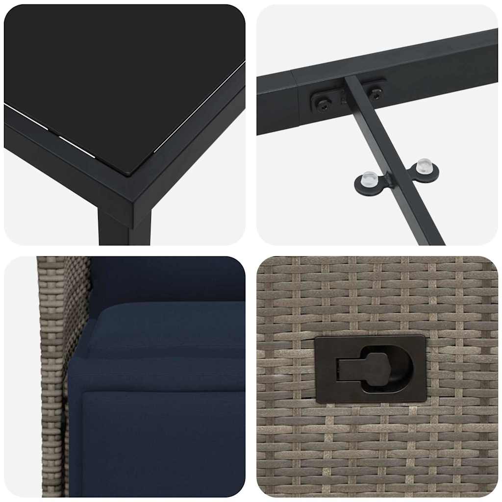Tafel en stoelen set met kussen 5 pcs Grijs PE Rattan – afbeelding 9