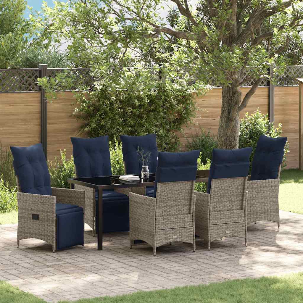 Tafel en stoelen set met kussen 7 pcs Grijs PE Rattan – afbeelding 1