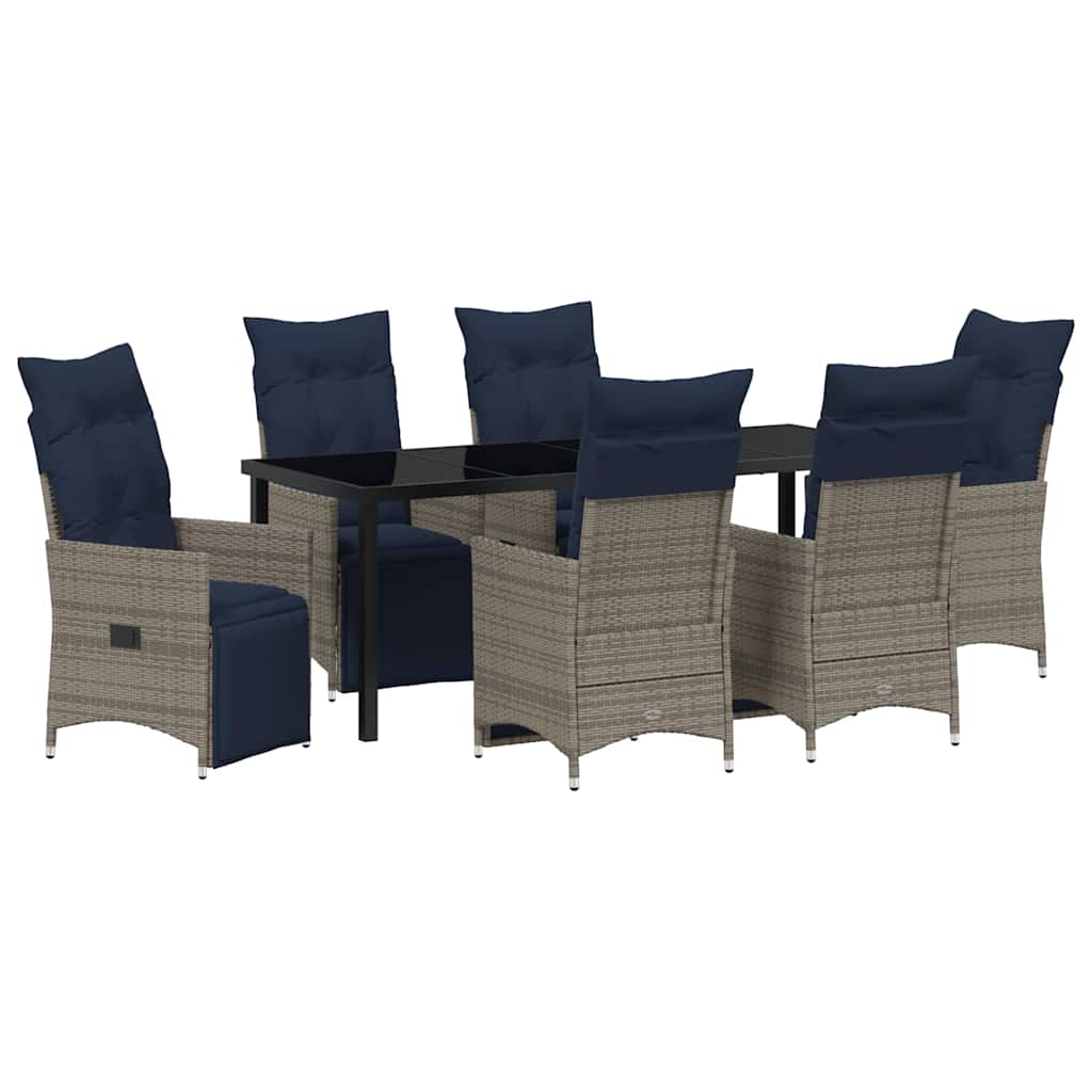 Tafel en stoelen set met kussen 7 pcs Grijs PE Rattan – afbeelding 2