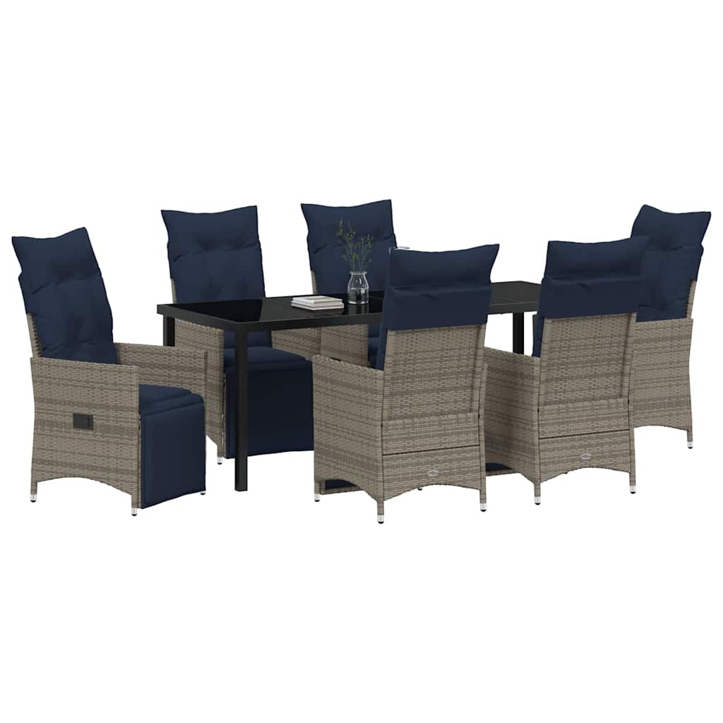 Tafel en stoelen set met kussen 7 pcs Grijs PE Rattan – afbeelding 3