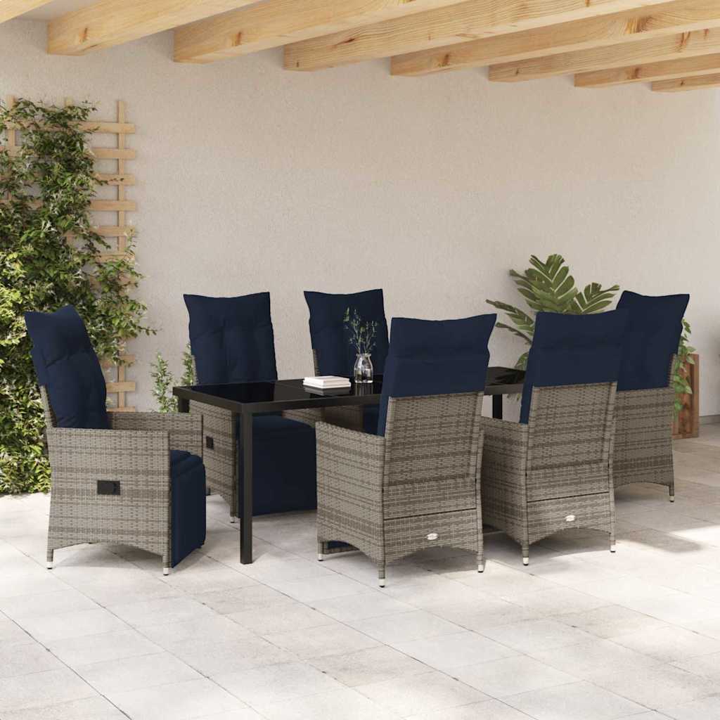 Tafel en stoelen set met kussen 7 pcs Grijs PE Rattan – afbeelding 4