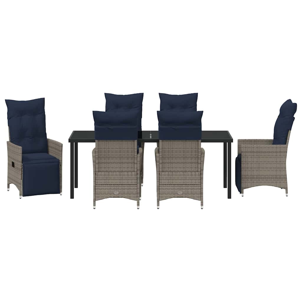 Tafel en stoelen set met kussen 7 pcs Grijs PE Rattan – afbeelding 7