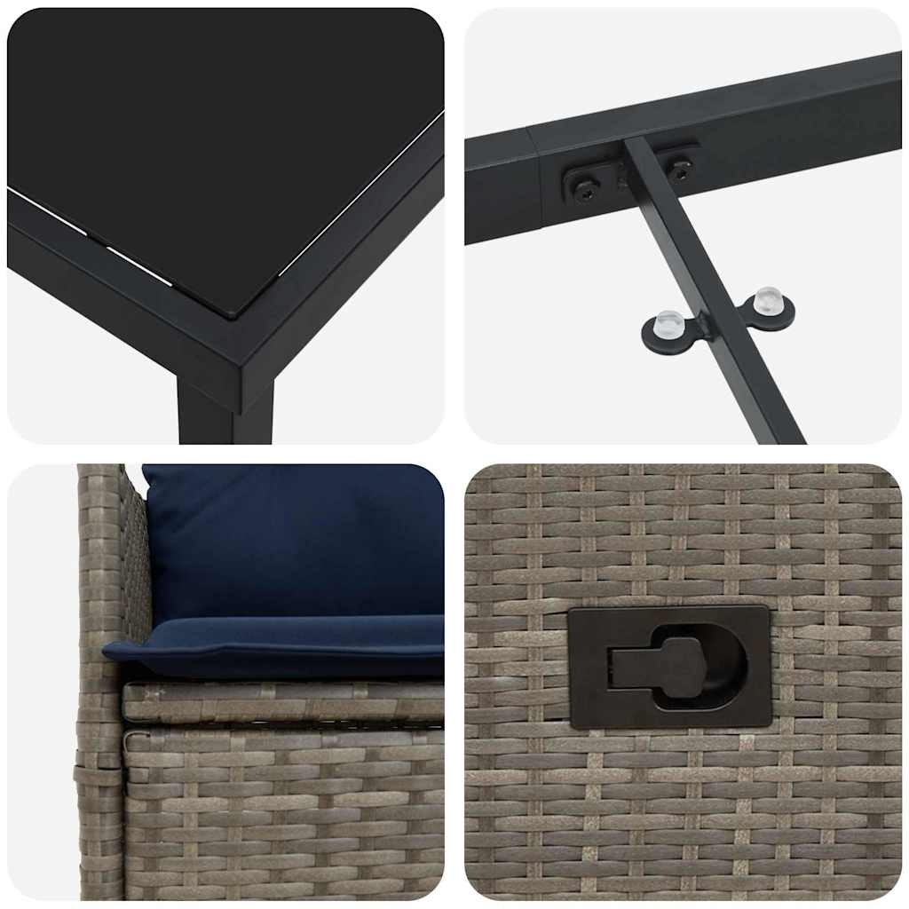 Tafel en stoelen set met kussen 7 pcs Grijs PE Rattan – afbeelding 9