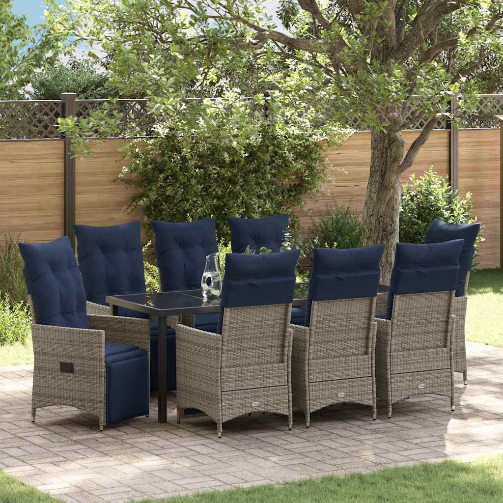 Tafel en stoelen set met kussen 9 pcs Grijs PE Rattan – afbeelding 1