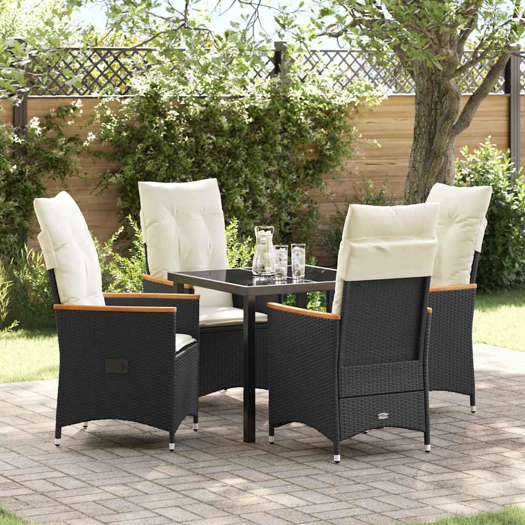 Tuin eettafelset met kussen 5 pcs Zwart poly rattan – afbeelding 1