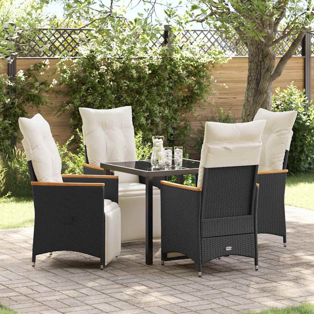 Tuin eettafelset met kussen 5 pcs Zwart poly rattan – afbeelding 1