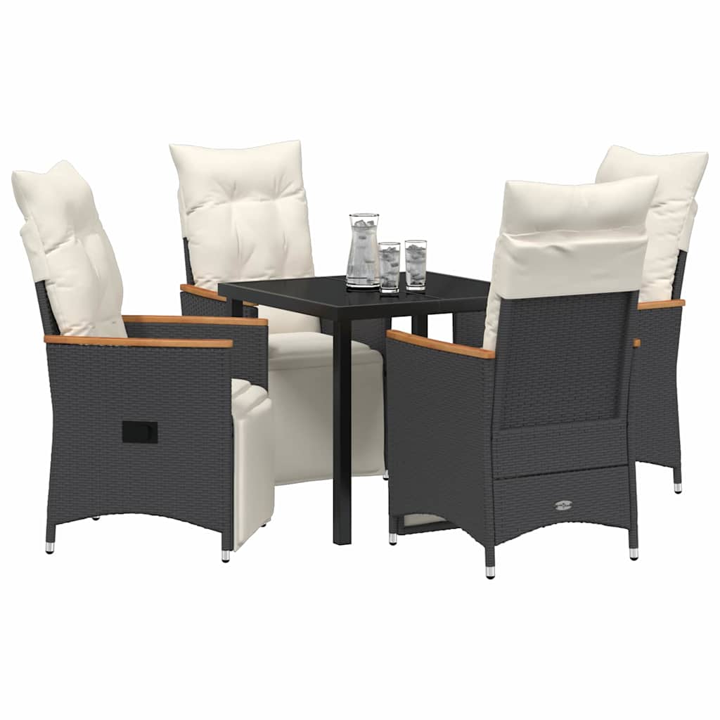 Tuin eettafelset met kussen 5 pcs Zwart poly rattan – afbeelding 3