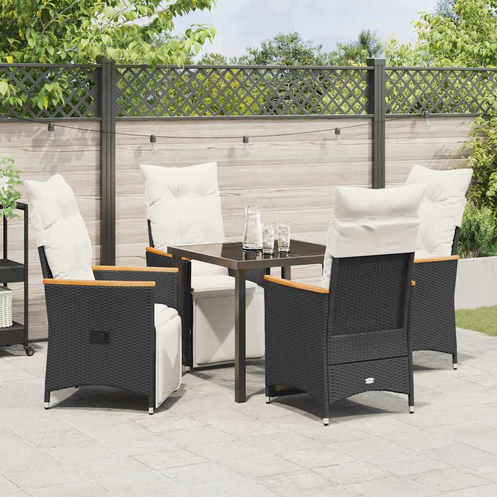 Tuin eettafelset met kussen 5 pcs Zwart poly rattan – afbeelding 4