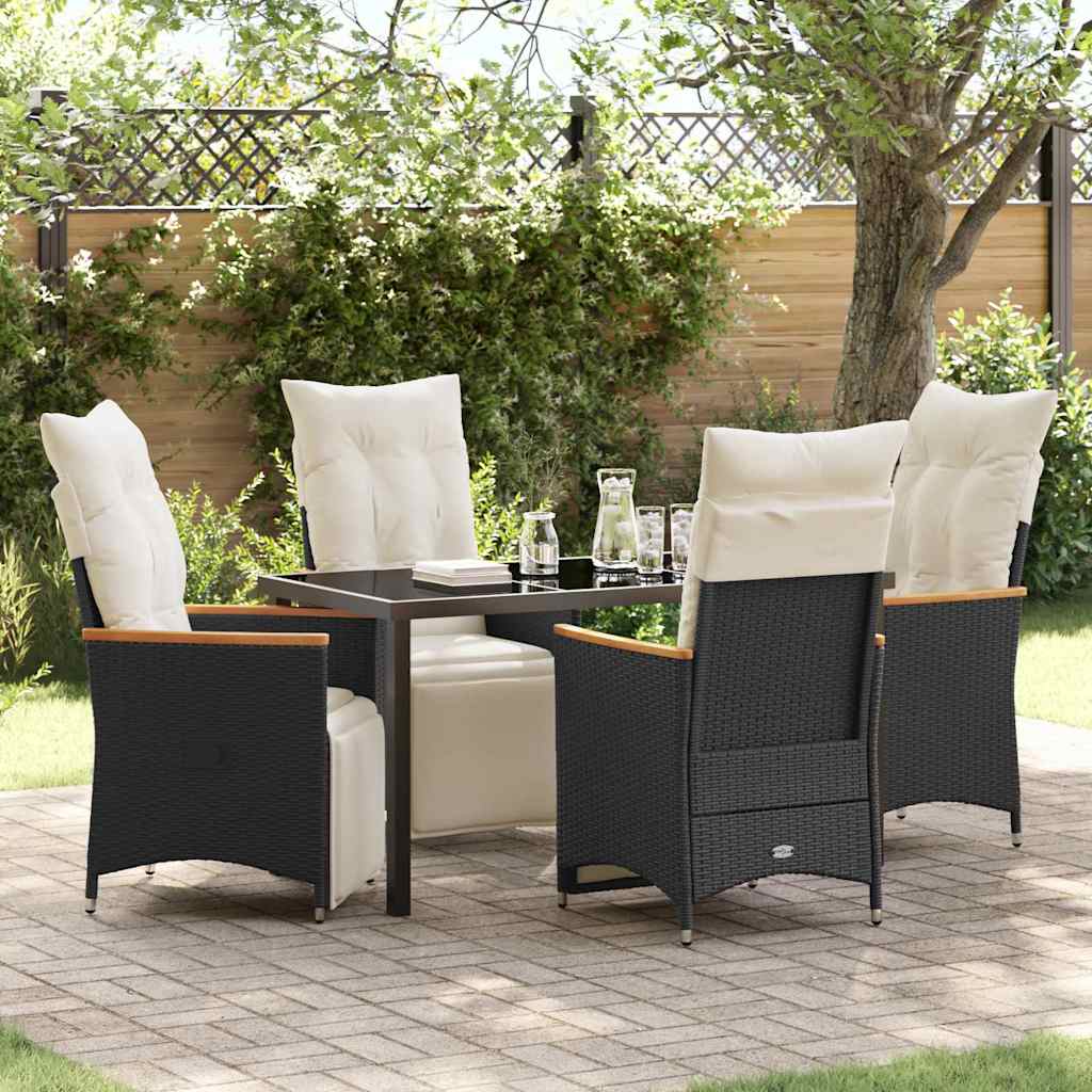 Tuin eettafelset met kussen 5 pcs Zwart poly rattan – afbeelding 1