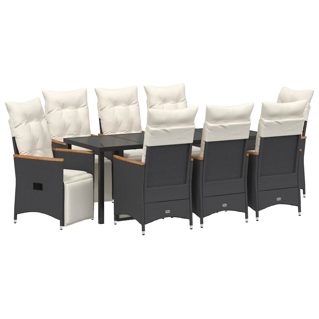 Tuin eettafelset met kussen 9 pcs Zwart poly rattan – afbeelding 2
