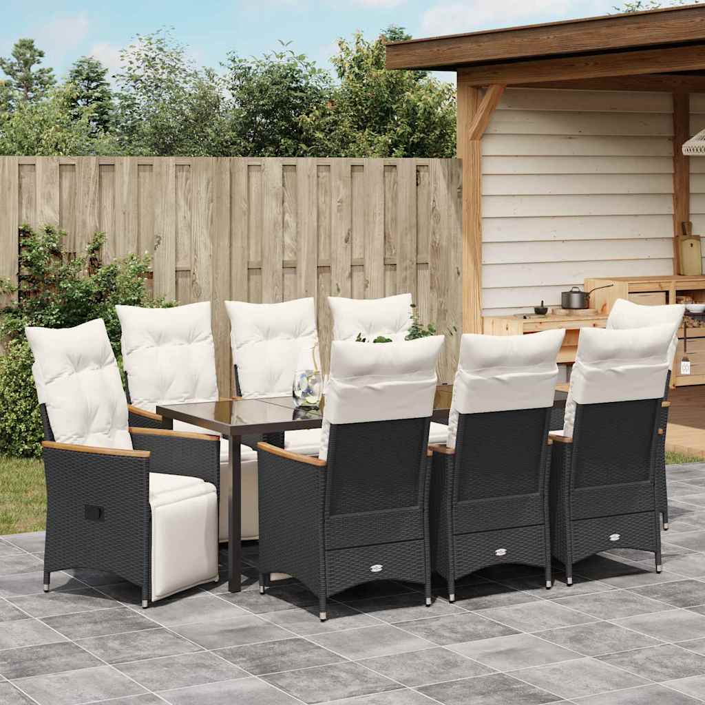 Tuin eettafelset met kussen 9 pcs Zwart poly rattan – afbeelding 4